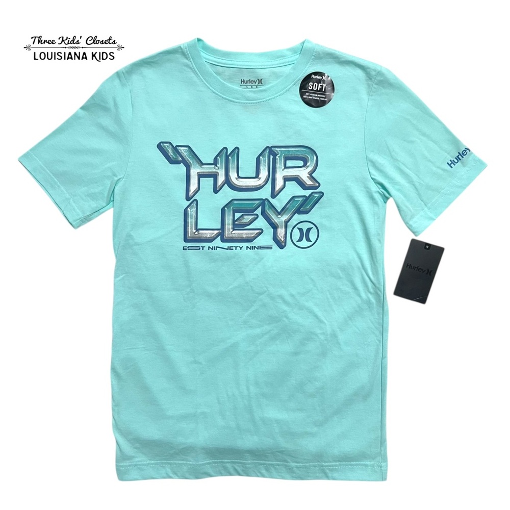 NEW Hurley Boys L (12-13Y) Teal Graphic Logo Tee Shirt